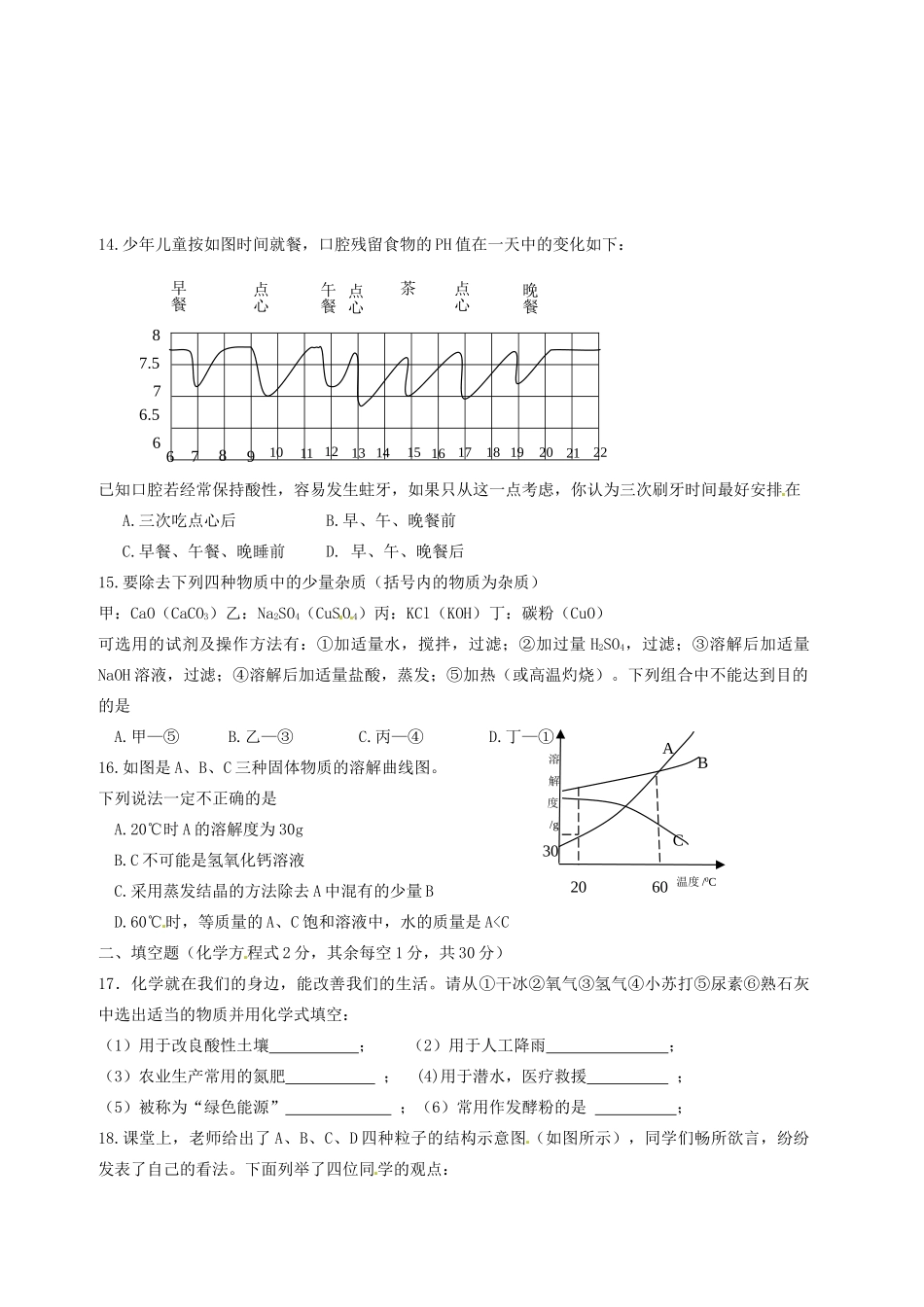 初中化学学业水平模拟考试试题11(无答案) 新人教版 试题_第3页