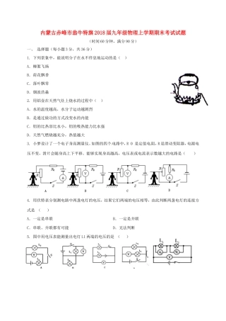 内蒙古赤峰市翁牛特旗届九年级物理上学期期末考试试题 新人教版 试题