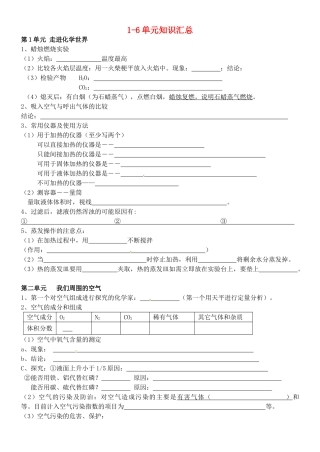九年级化学 第1-6单元知识点精粹填空 苏教版试卷