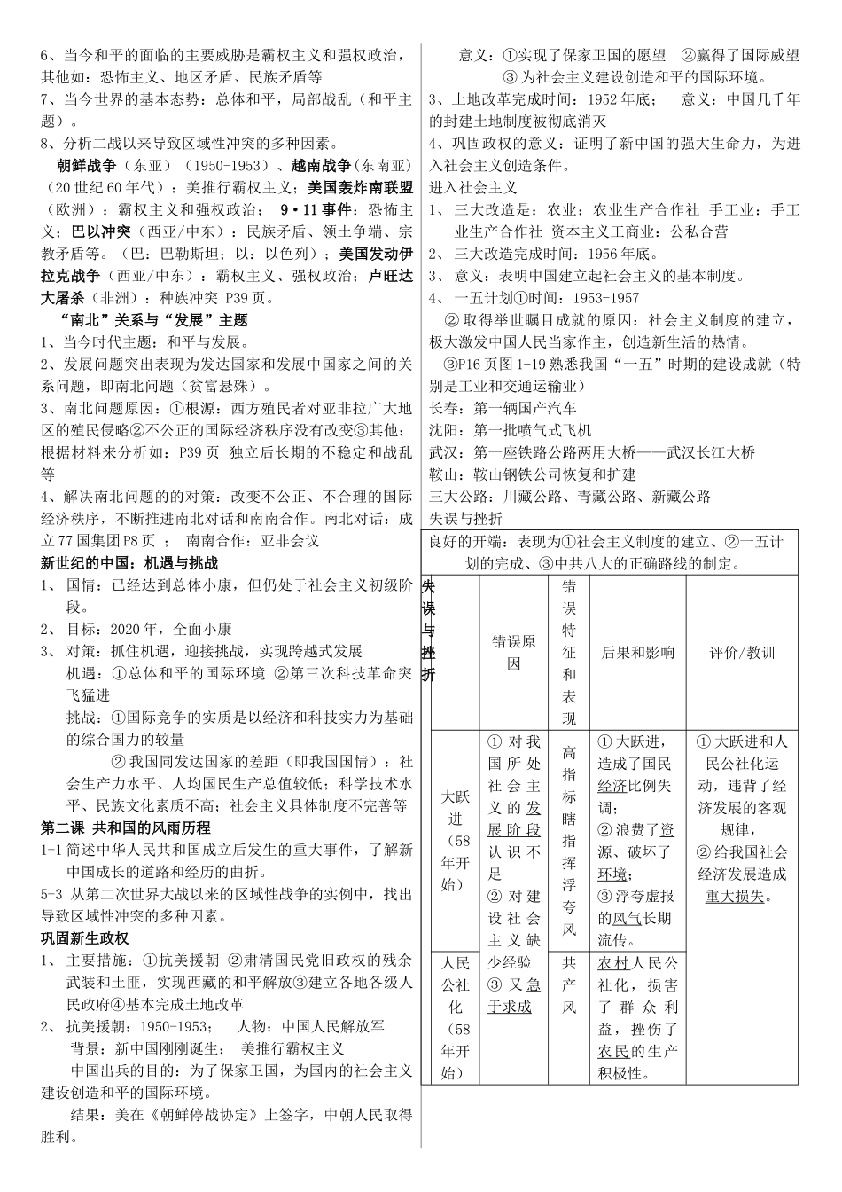 九年级历史 总复习知识点 人教新课标版试卷_第2页