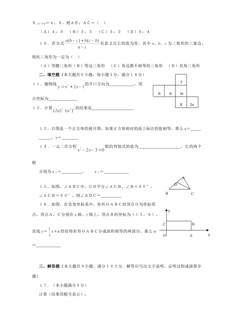初中毕业班数学综合测试卷 新课标 人教版 试题_第2页