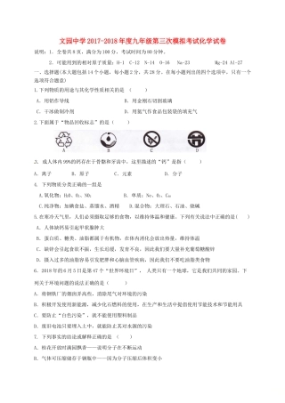 九年级化学下学期三模考试试卷