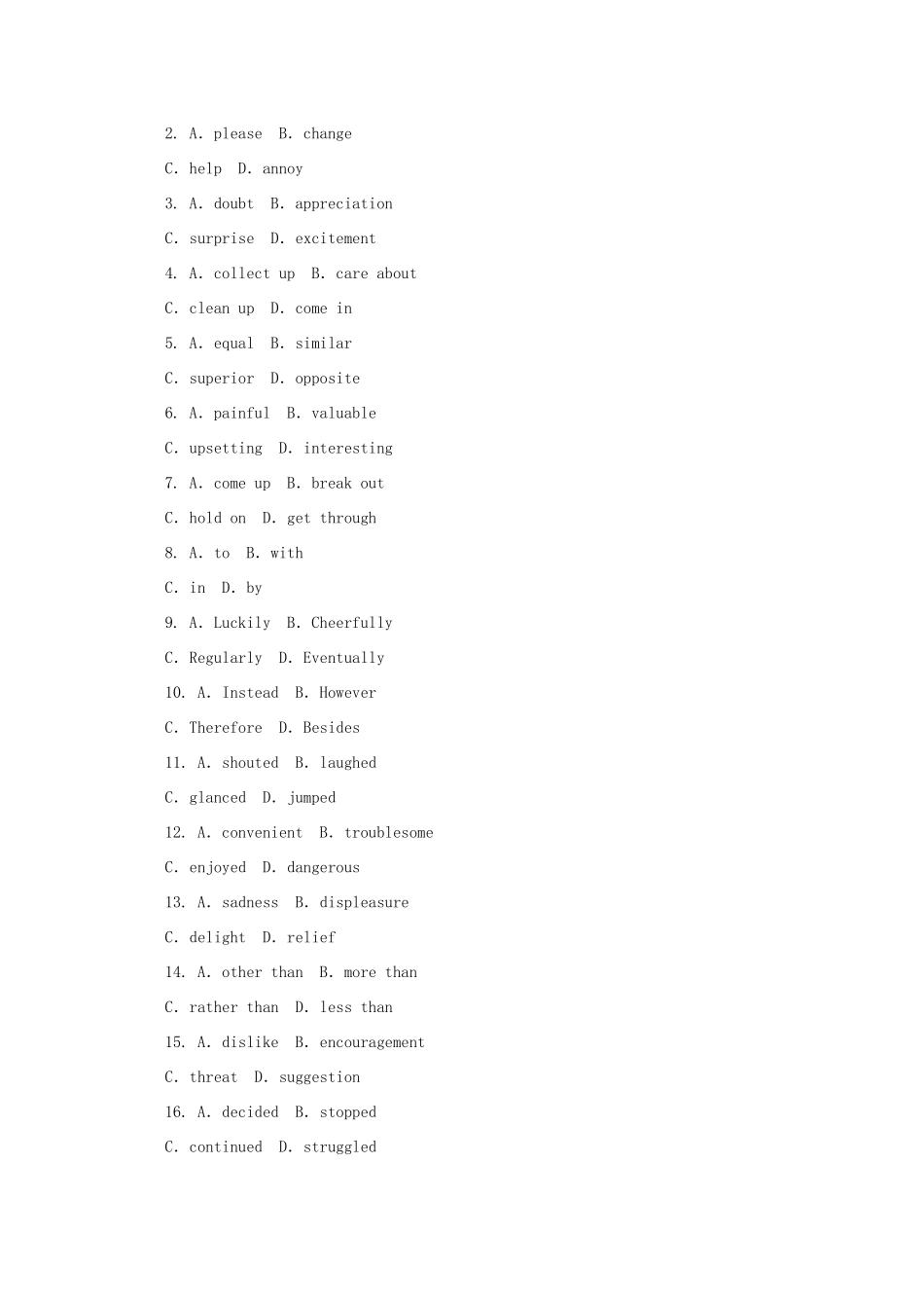 四川省简阳市 高考英语二轮复习 完形填空训练(4)试卷_第2页