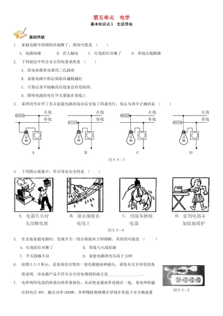 中考解读(广州专版)中考物理 第1部分 系统基础知识篇 第五单元 电学(知识点5)生活用电复习检测试卷