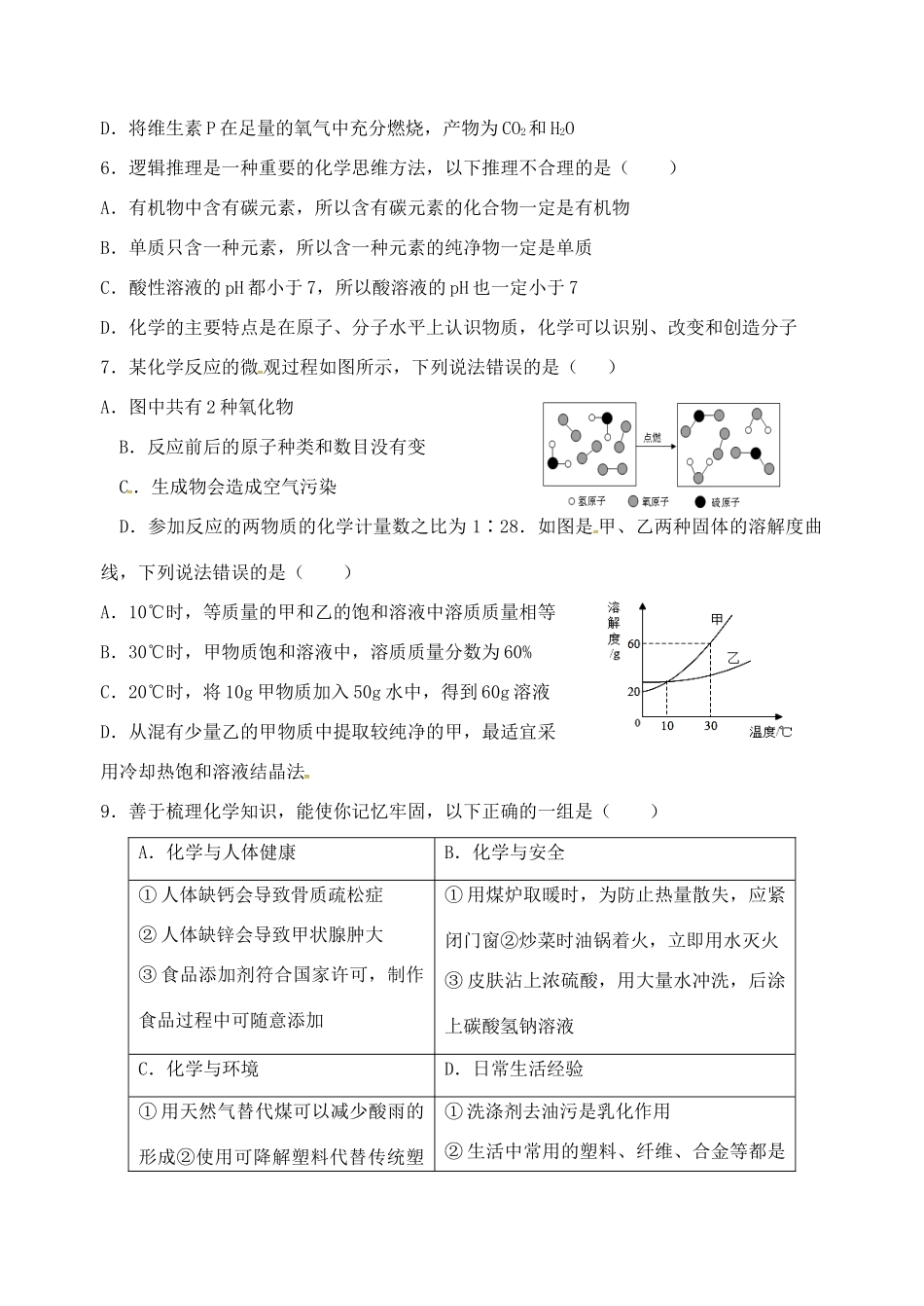 九年级化学下学期第二次形成性测试试卷试卷_第2页