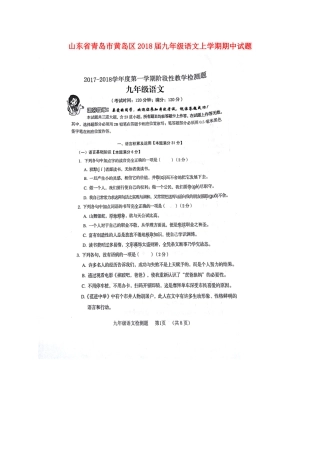 山东省青岛市黄岛区九年级语文上学期期中试卷新人教版试卷