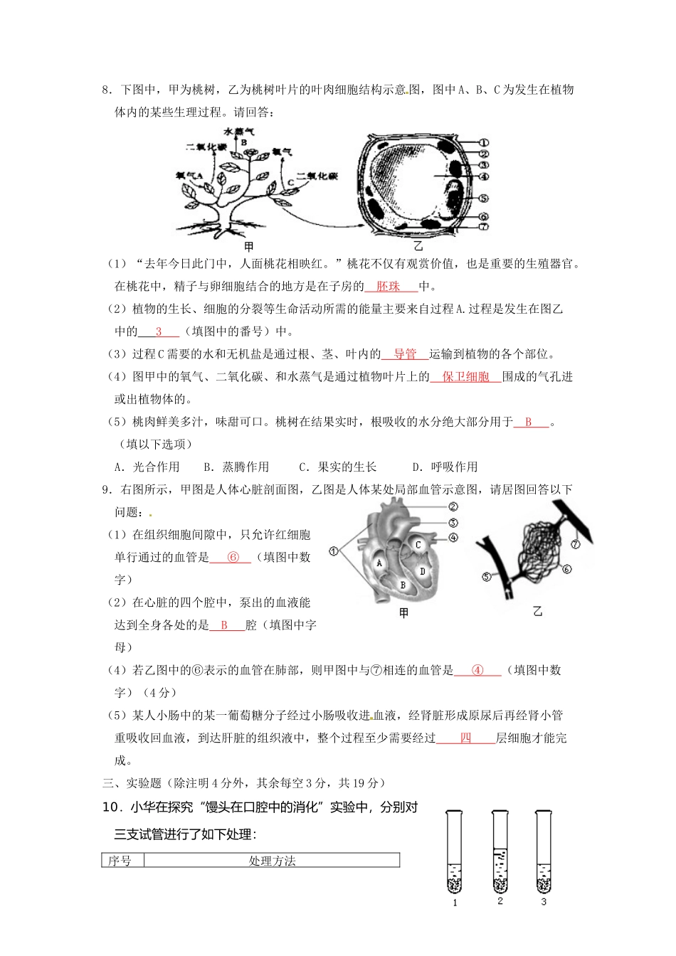 四川省泸州市中考生物真题试卷(含答案)试卷_第2页
