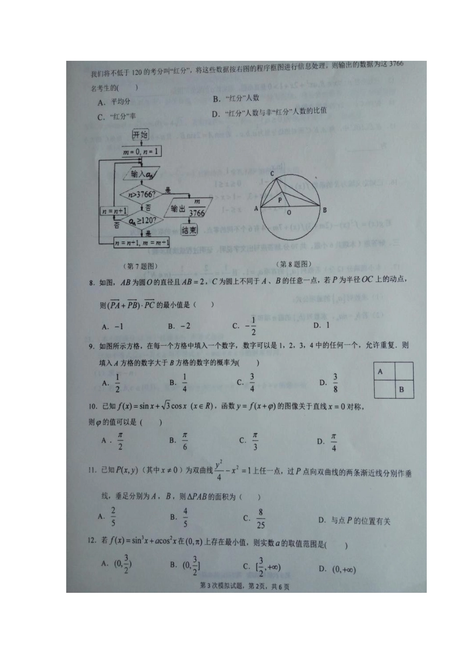 宁夏固原县高三数学下学期第三次模拟考试试卷 文(扫描版，无答案)试卷_第2页