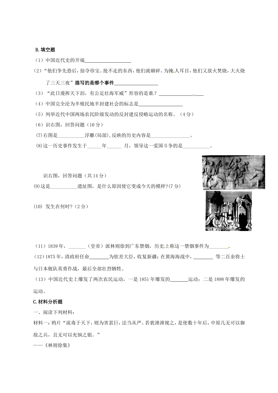 山东省青岛市八年级历史上册 第一单元 侵略与反抗复习试卷 新人教版试卷_第2页