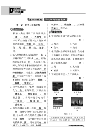 九年级化学下册(第十一单元 化学与社会发展)10分钟当堂反馈(pdf)(新版)鲁教版试卷
