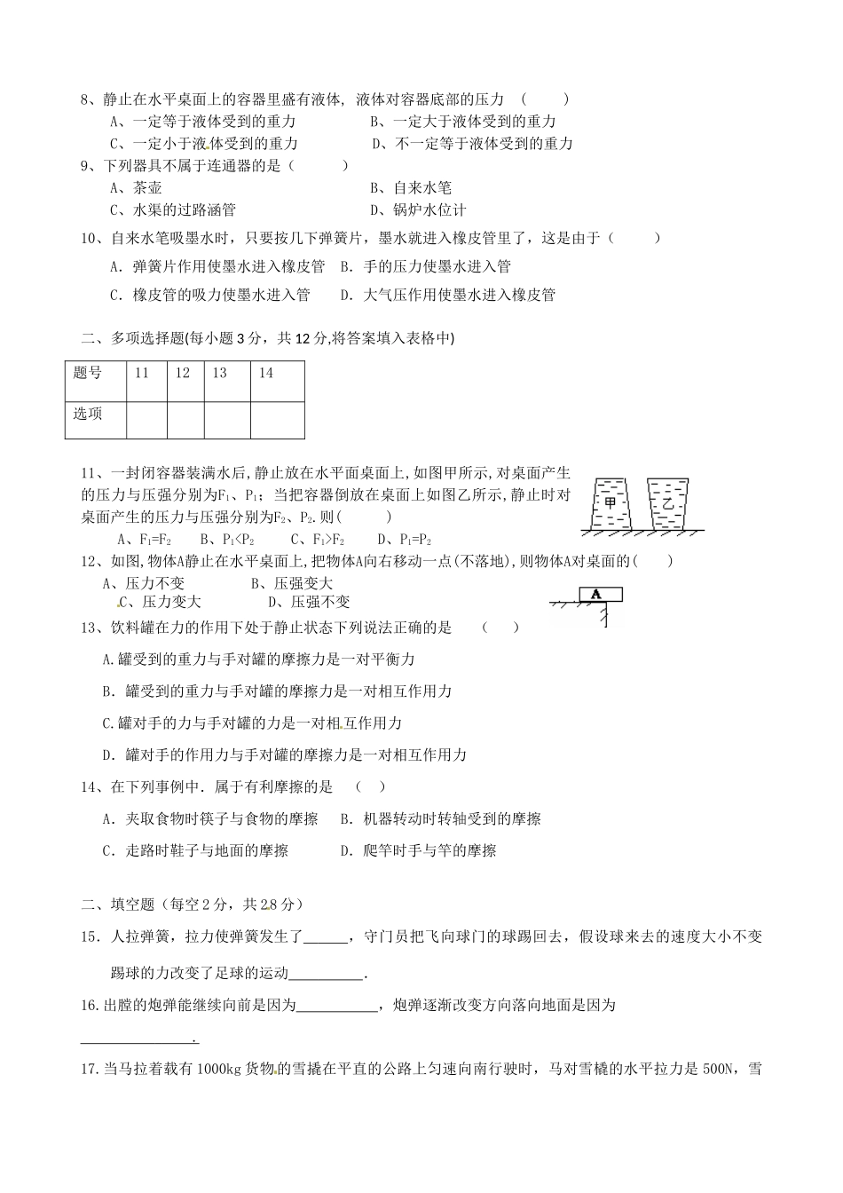 天津市八年级物理下学期期中试卷_第2页