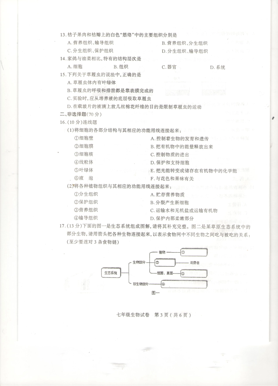 山西省太原市七年级生物上学期期中试卷(pdf) 新人教版试卷_第3页