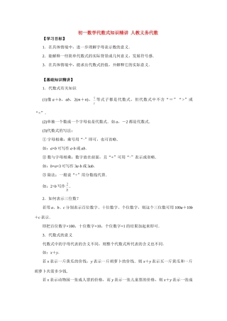 初一数学代数式知识精讲 人教义务代数 试题