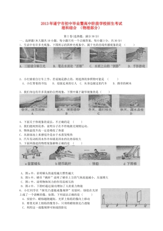 四川省遂宁市中考理综真题试卷(物理部分)试卷
