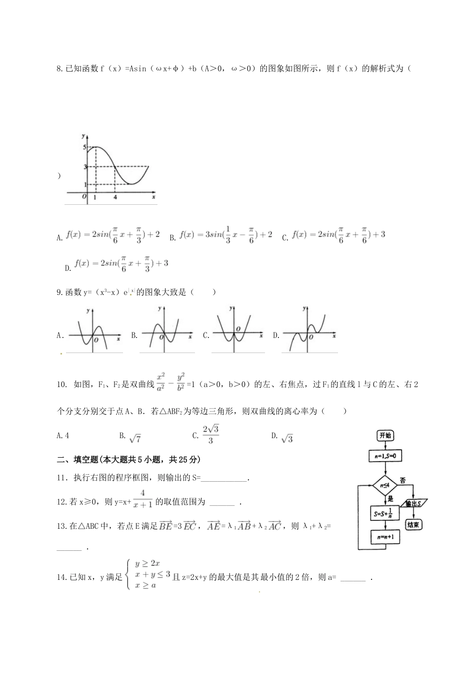 山东省滨州市邹平县高三数学上学期期末模拟考试试卷(一区，文科班，无答案)试卷_第2页