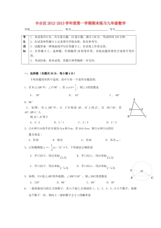 北京市丰台区届九年级数学上学期期末考试试题 新人教版 试题
