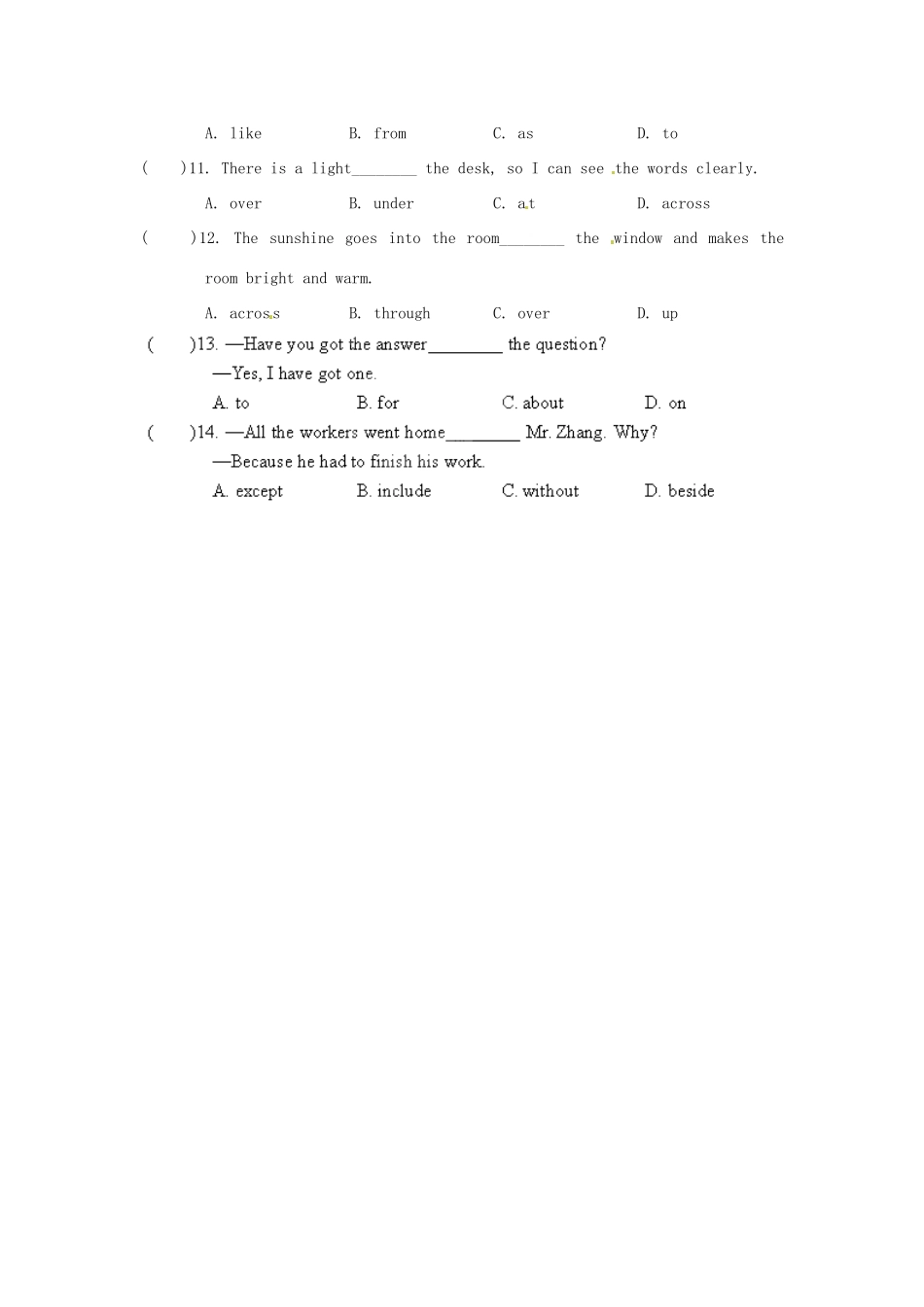 中考英语语法专题猜押冲刺 专题5 介词试卷_第2页