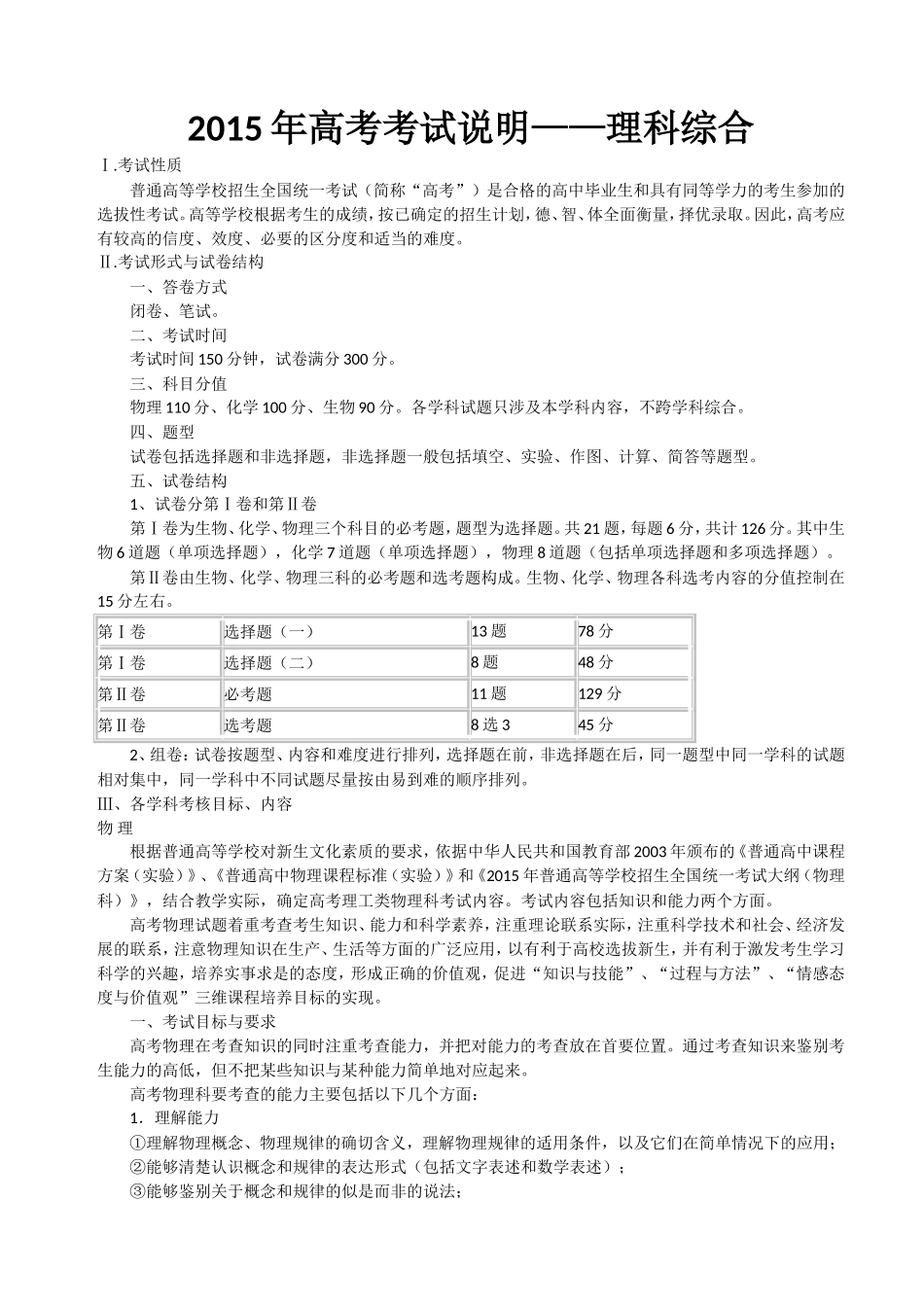 2015年高考考试说明_第1页