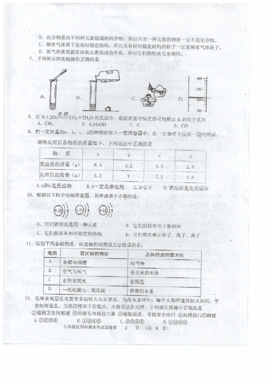 九年级化学上学期期末质检试卷(pdf) 新人教版试卷_第2页