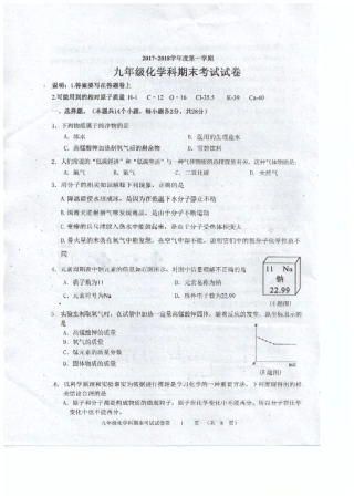 九年级化学上学期期末质检试卷(pdf) 新人教版试卷