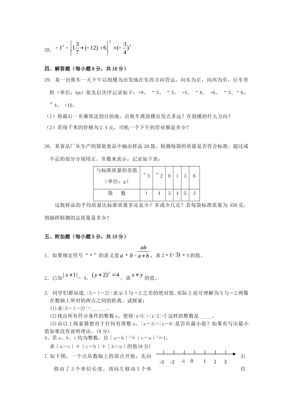 山东省肥城市七年级数学上册(第一章 有理数)单元综合检测2 (新版)新人教版试卷_第3页