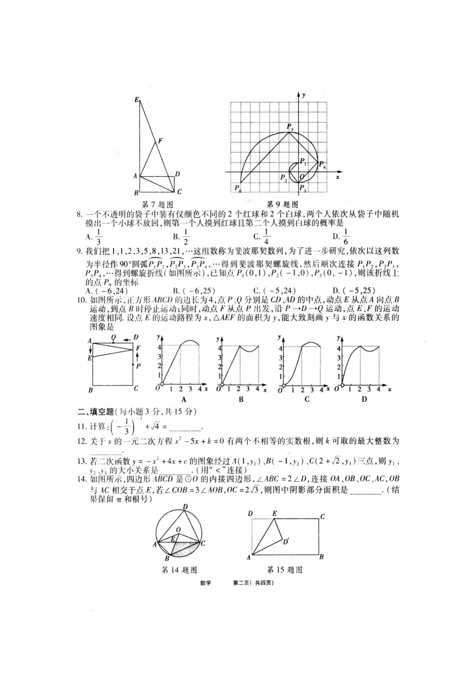 九年级数学内部摸底试卷试卷_第2页