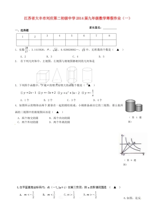 九年级数学寒假作业(一)试卷