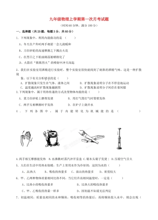山东省泰安市岱岳区泰山菁华双语学校九年级物理上学期第一次月考试卷试卷
