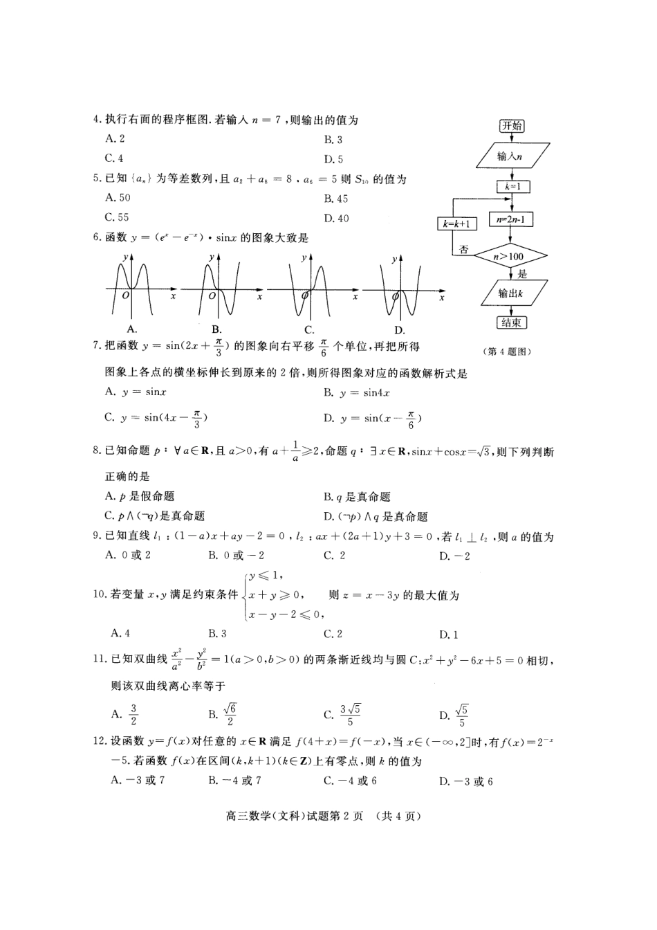 山东省济南市高三数学上学期期末考试试卷(pdf) 文 新人教B版试卷_第2页
