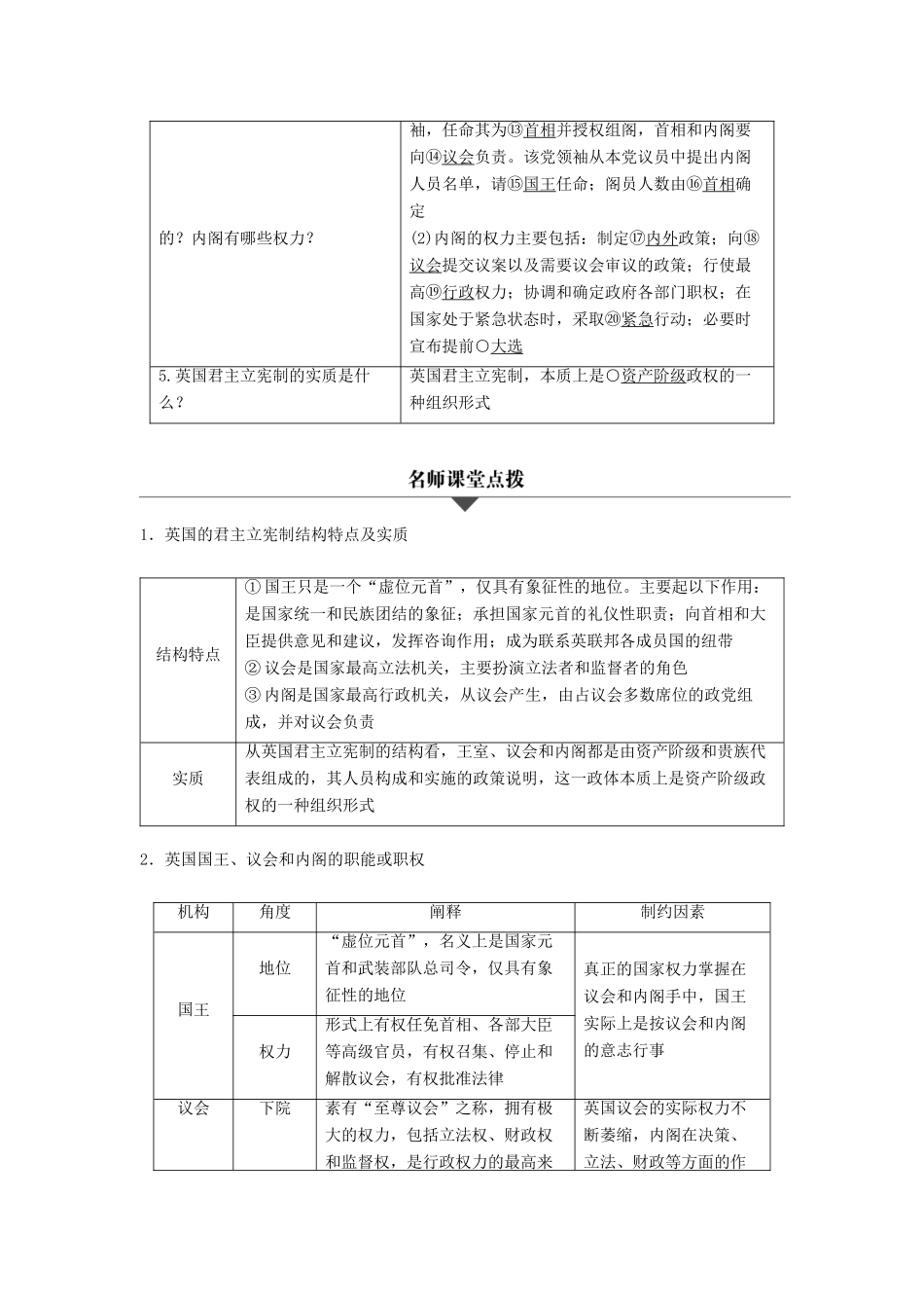 （浙江专用）高考政治二轮复习 专题十八 君主立宪制和民主共和制：以英国和法国为例 考点一 英国的议会制君主立宪制试题-人教版高三全册政治试题_第2页