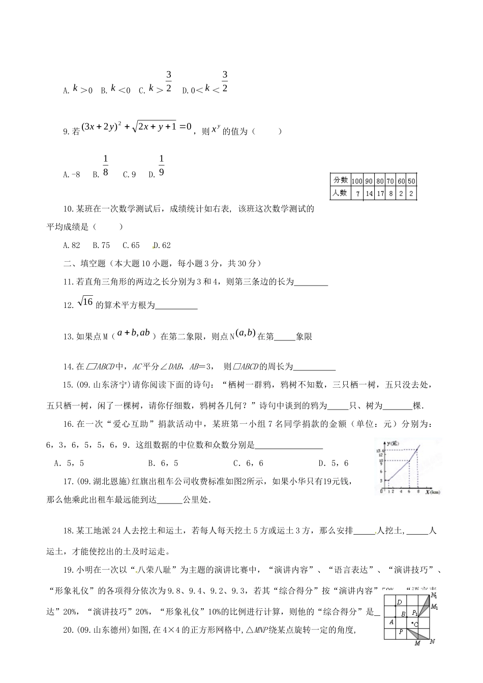 山东省滨州市无棣县八年级数学上学期期末综合检测题 北师大版试卷_第2页