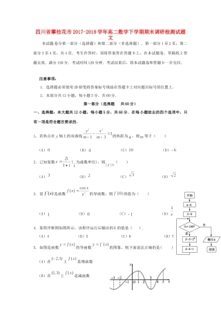 四川省攀枝花市 高二数学下学期期末调研检测试卷 文试卷