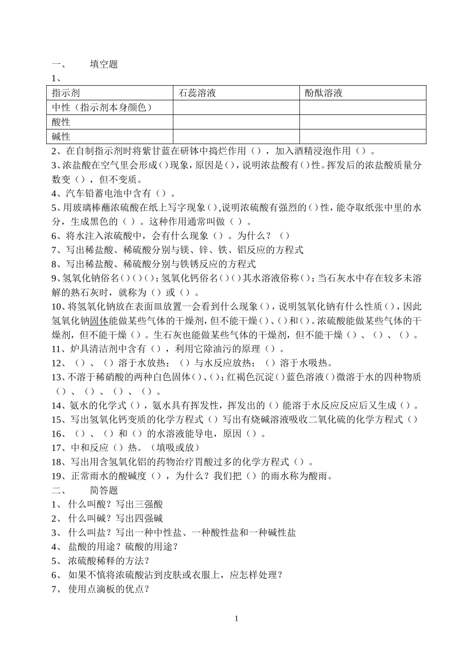 酸和碱复习题_第1页