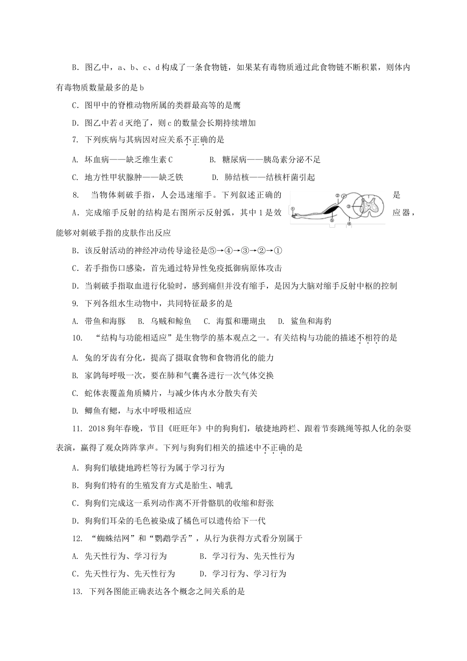 山东省淄博市张店区九年级生物第一次模拟考试试卷_第2页