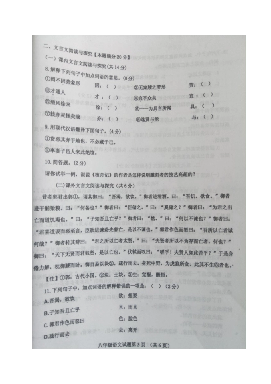 山东省胶州市 八年级语文上学期期中试卷新人教版试卷_第3页