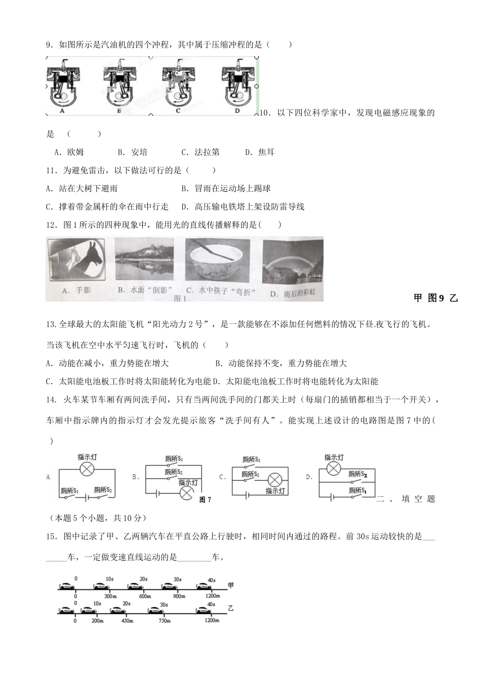 九年级物理4月月考试卷 苏科版试卷_第2页