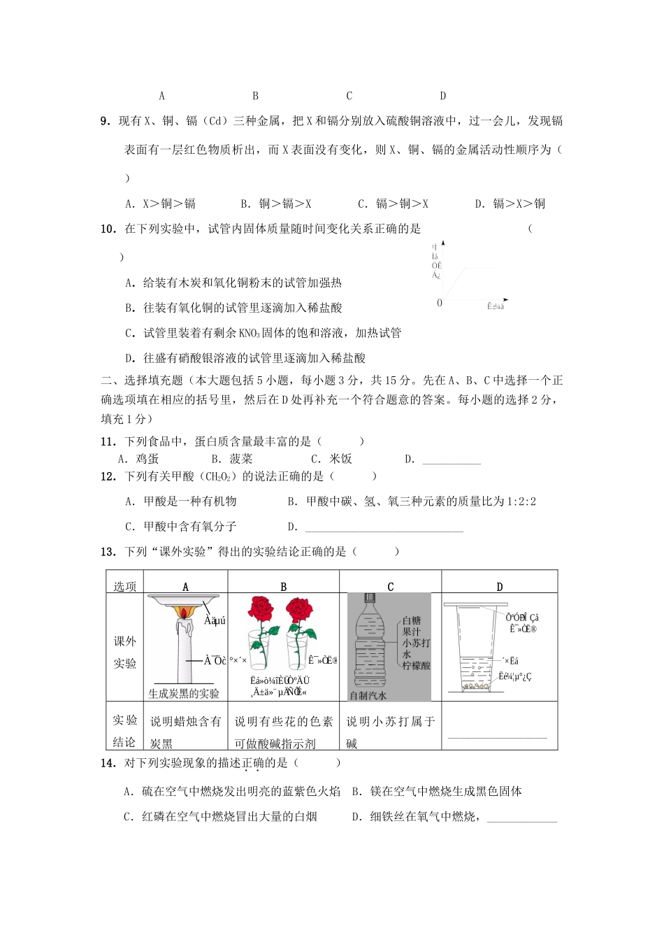 九年级化学模拟卷(2)(答案不全)试卷_第2页
