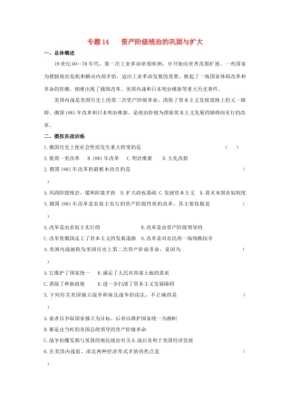 九年级历史总复习 主题14 资产阶级统治的巩固与扩大 中华书局版试卷