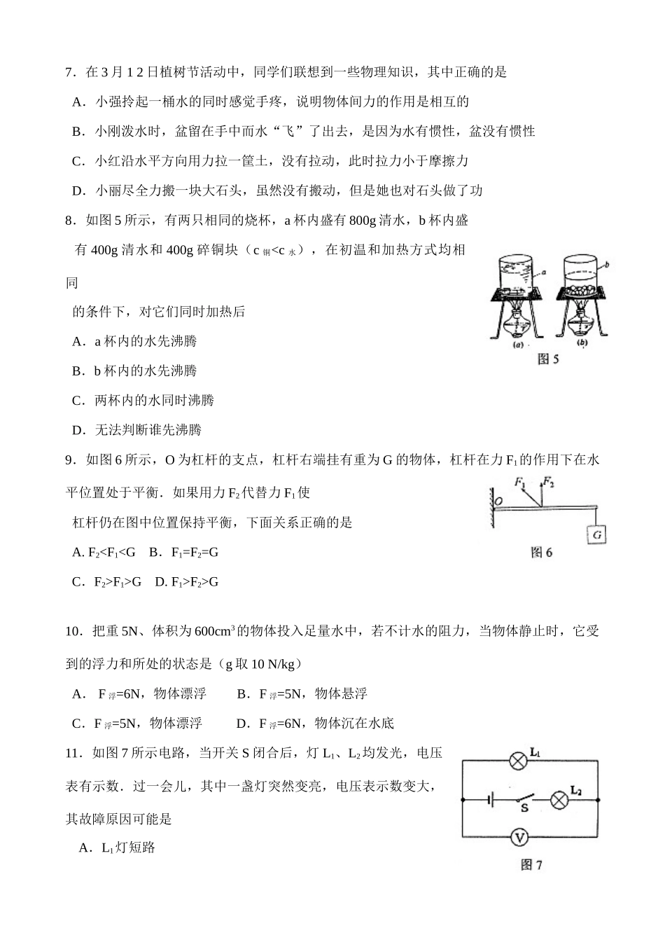 初中物理全套中考模拟精品试题(打包)苏教版_第3页