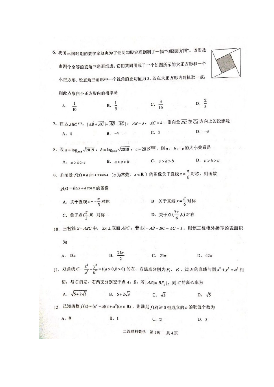 四川省泸州市高三数学第二次教学质量诊断性考试试卷 理试卷_第2页