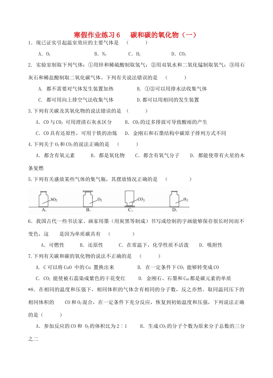 九年级寒假作业化学试卷(6) 新人教版试卷_第1页