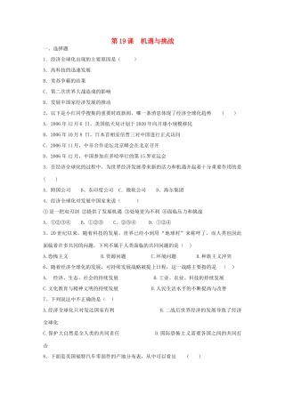 九年级历史下册 第四单元 和平与发展 第19课 共建 地球村 课时训练  北师大版试卷