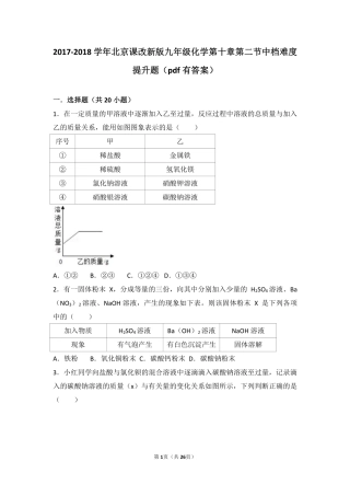 九年级化学下册 第十章 第二节 中档难度提升题(pdf，含解析) 北京课改版试卷