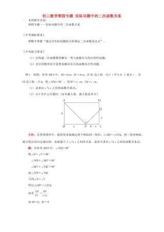 初三数学寒假专题 实际问题中的二次函数关系 华东师大版 试题
