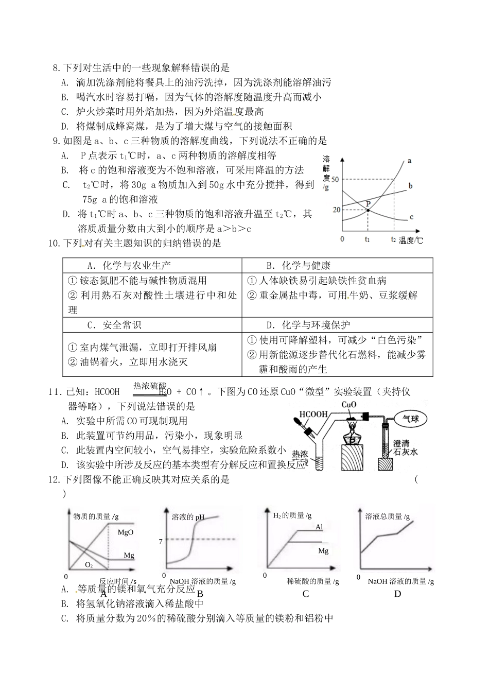 九年级化学下学期模拟试卷_第2页