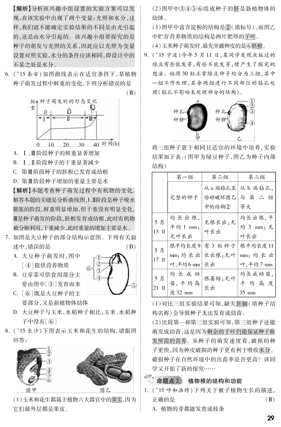 中考生物 第一部分 教材知识梳理 第3单元 第5章 绿色植物的一生复习专题综合训练(pdf，含解析) 苏教版试卷_第2页