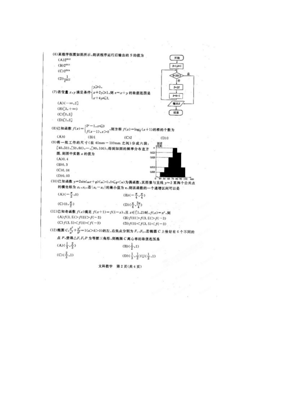 山东省聊城市高三数学第二次模拟考试试卷 文(聊城二模，扫描版)新人教A版试卷_第2页