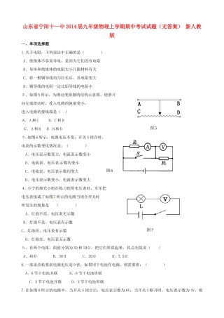 山东省宁阳十一中九年级物理上学期期中考试试卷 新人教版试卷
