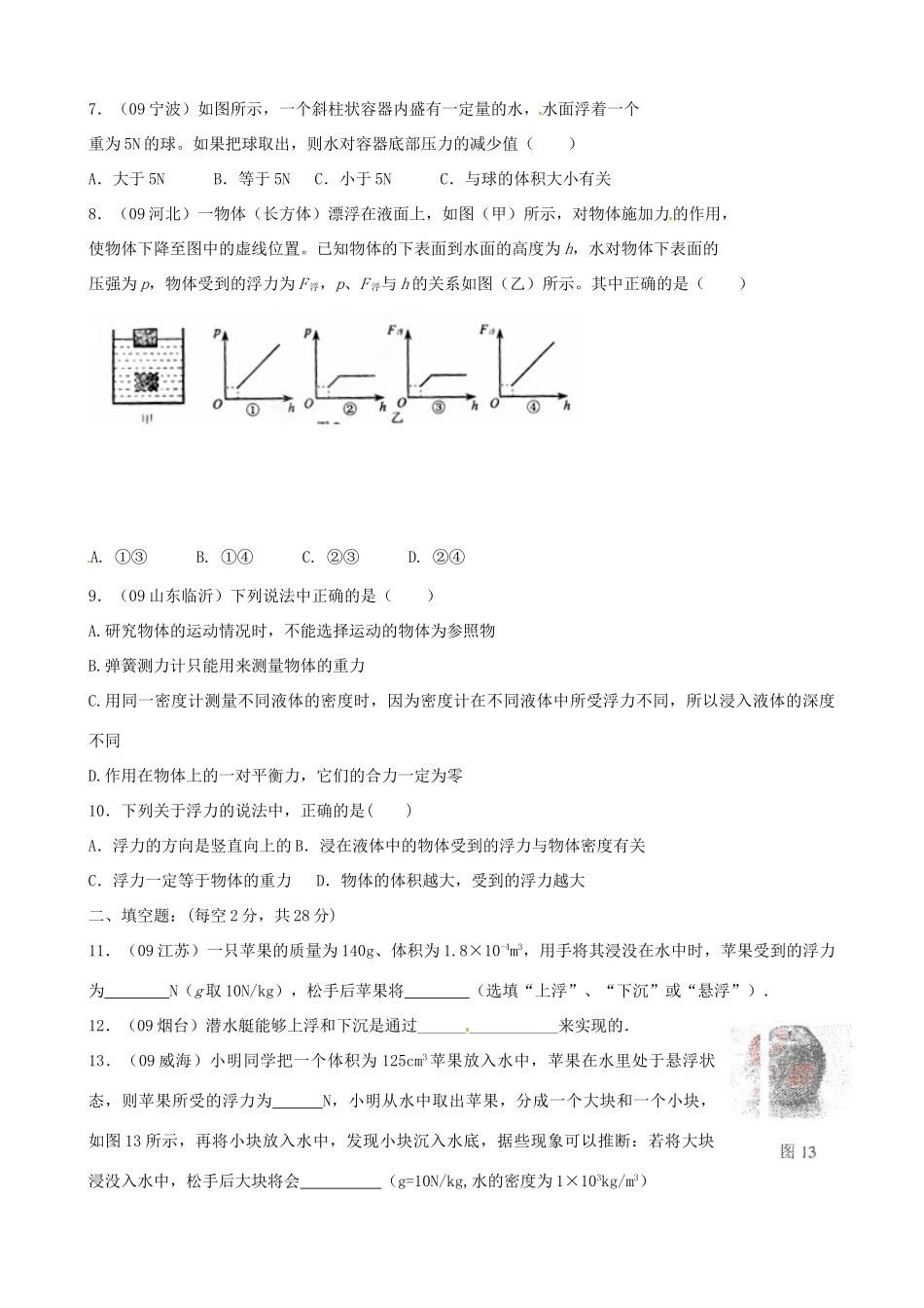 中考物理专题复习(浮力综合能力探究)训练试卷_第2页