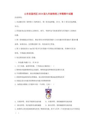 山东省垦利区九年级物理上学期期中试卷